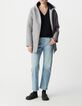 Manteau gris &agrave; capuche lainage esprit flanelle Femme-1