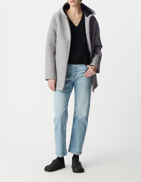 Jas met capuchon in grijze flanelwol Dames - IKKS
