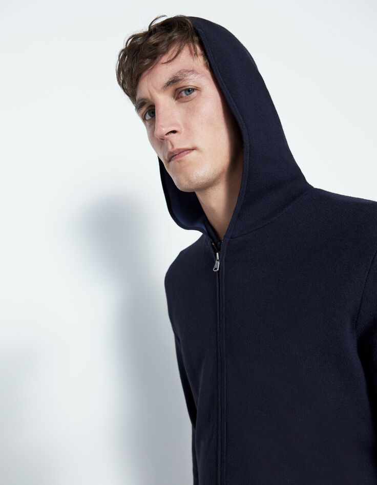 Cárdigan azul marino punto doble faz capucha Hombre-3