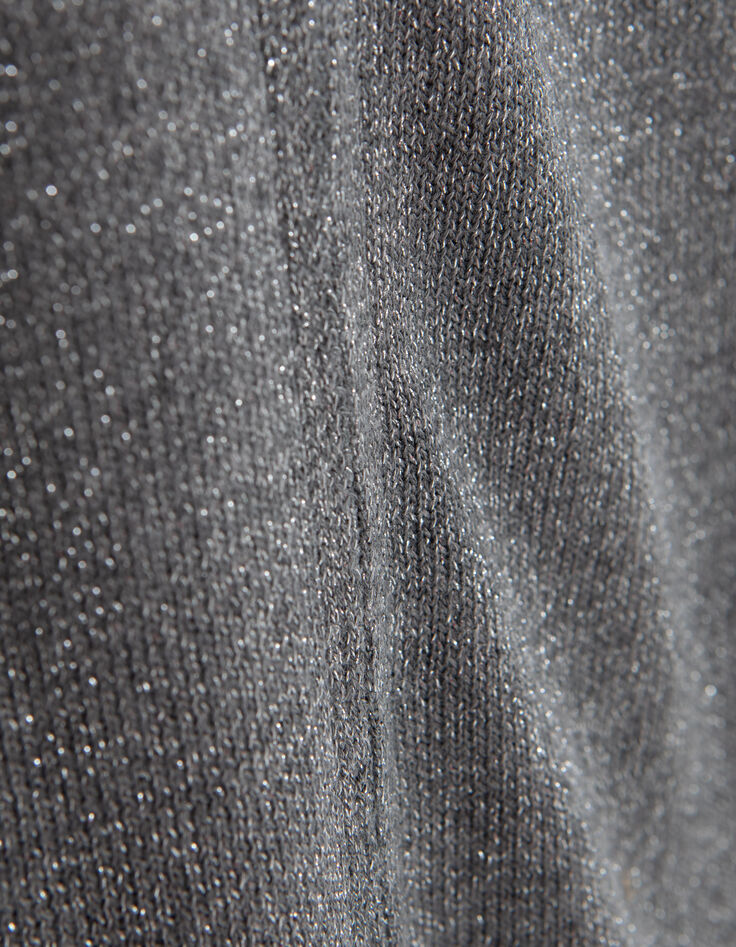 Mittellange Damen-Strickjacke silberfarbenes Lurex-4