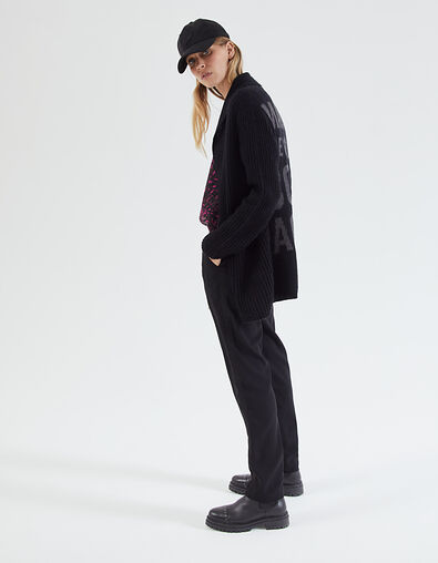 Cardigan noir mi-long broderie dos femme - IKKS