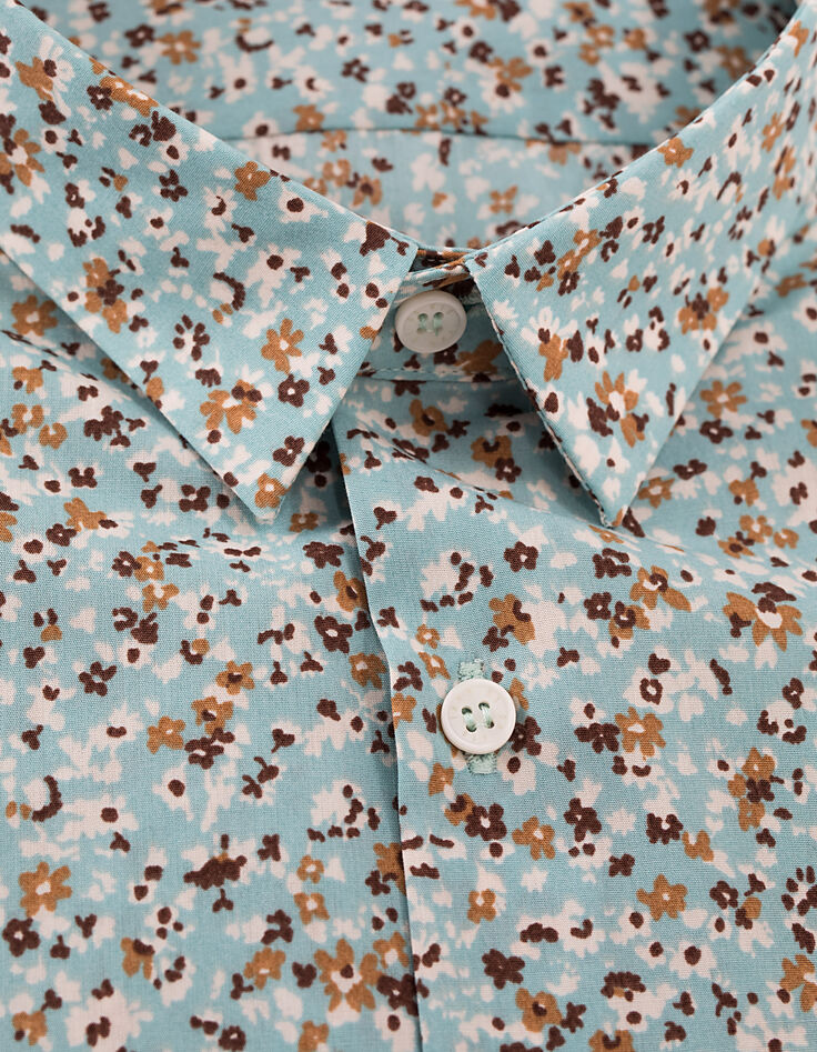 Men’s turquoise floral print slim shirt-2