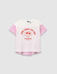 Girls’ white short-sleeved T-shirt with pink stripes-4