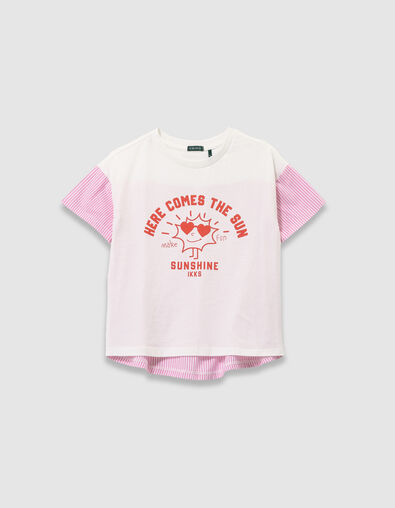 Wei&szlig;es M&auml;dchen-T-Shirt kurze &Auml;rmel rosa Streifen - IKKS