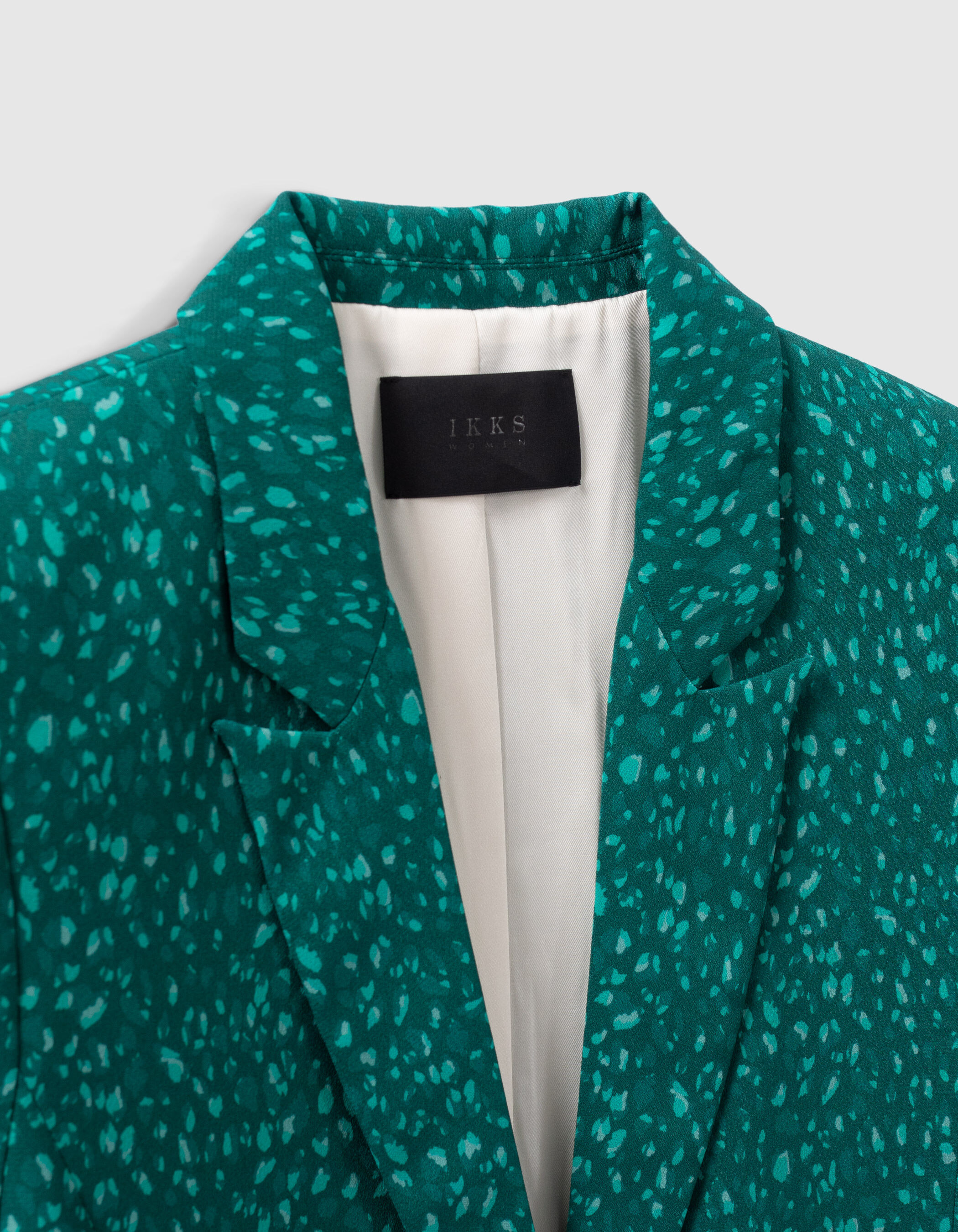 Women s emerald recycled suit jacket with peacock print IKKS