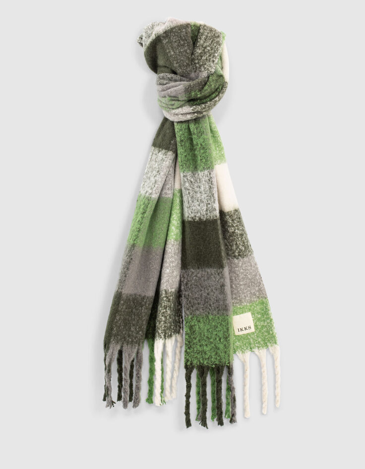 Women’s green-toned check fluffy scarf-1
