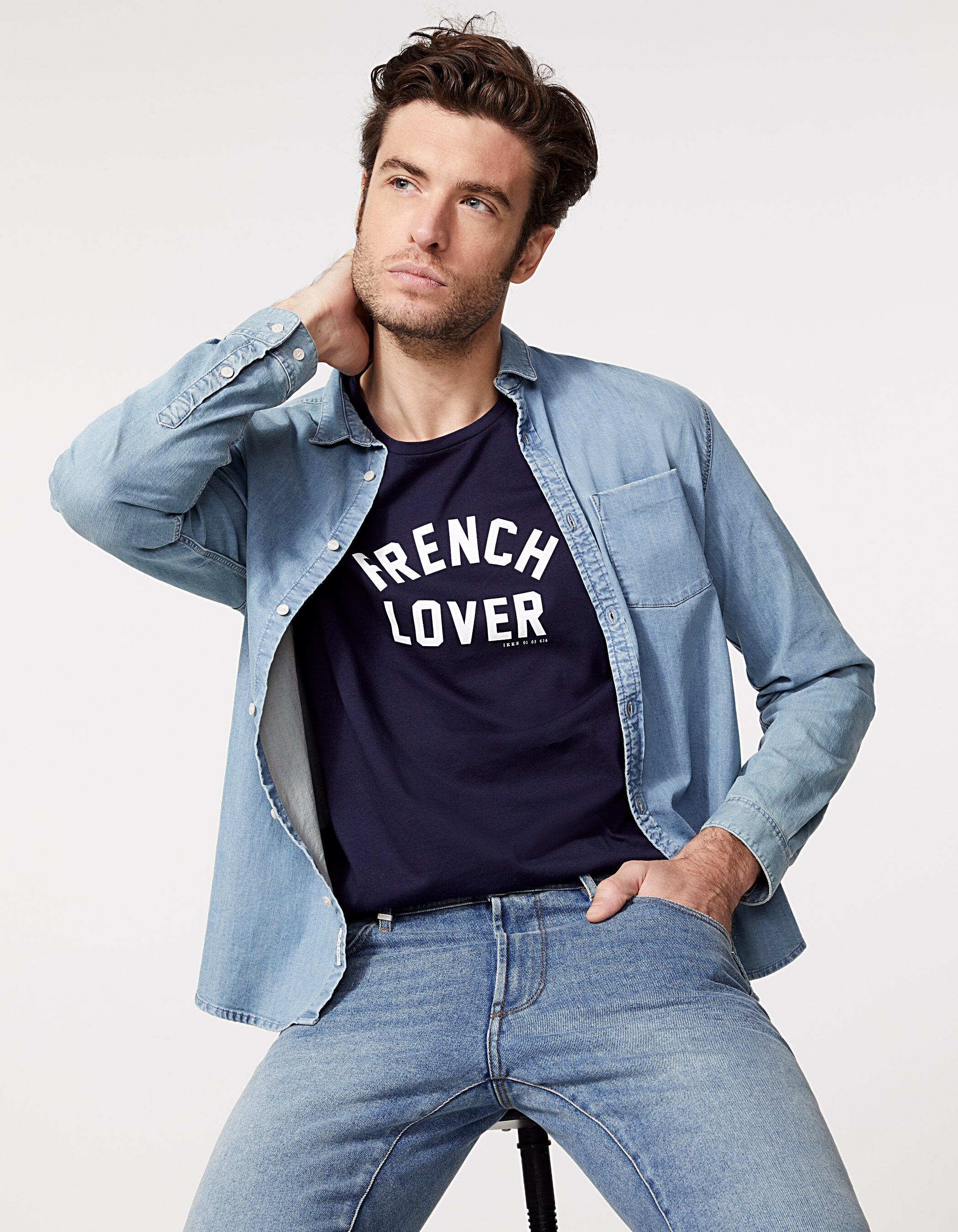 T-shirt Noir IKKS XL Imprimé Mots Blanc - Léger, Manches Longues, Occasion Très Bon état