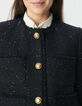 Marineblaue kurze Damenjacke Tweed-Effekt Paillettenstick-5