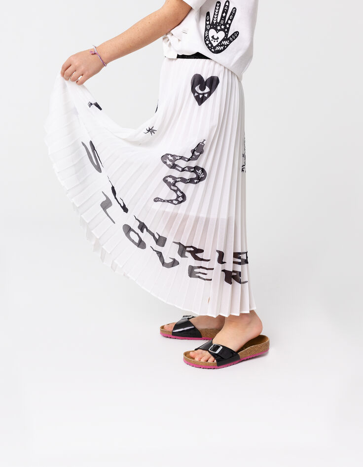 Jupe longue blanche plissée imprimé maxi motifs fille-8