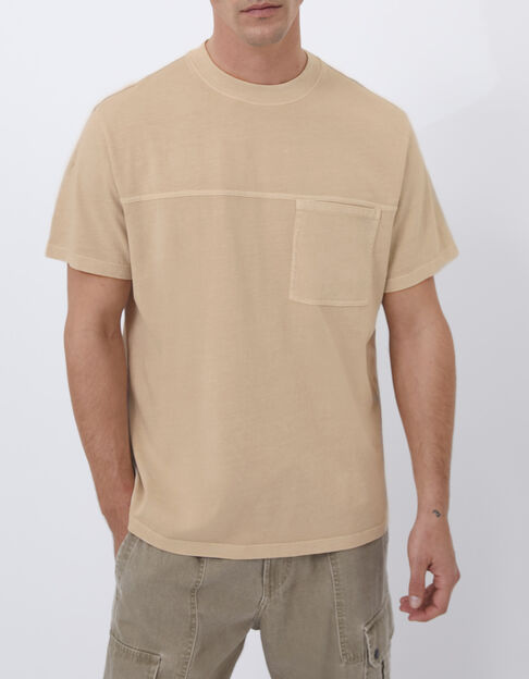 Linnenkleurig T-shirt met opgenaaide zak Heren