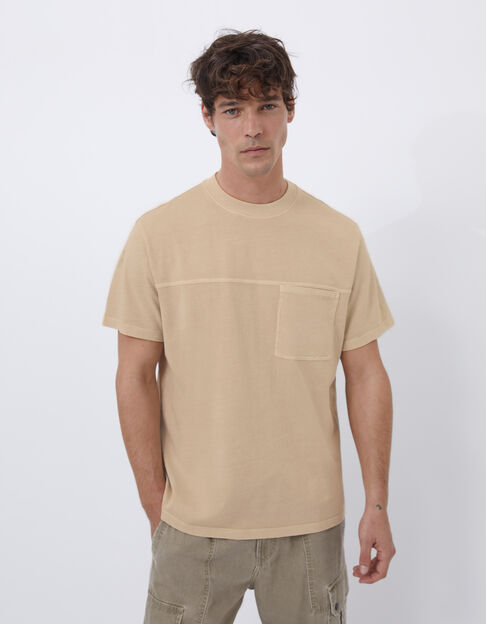 Linnenkleurig T-shirt met opgenaaide zak Heren