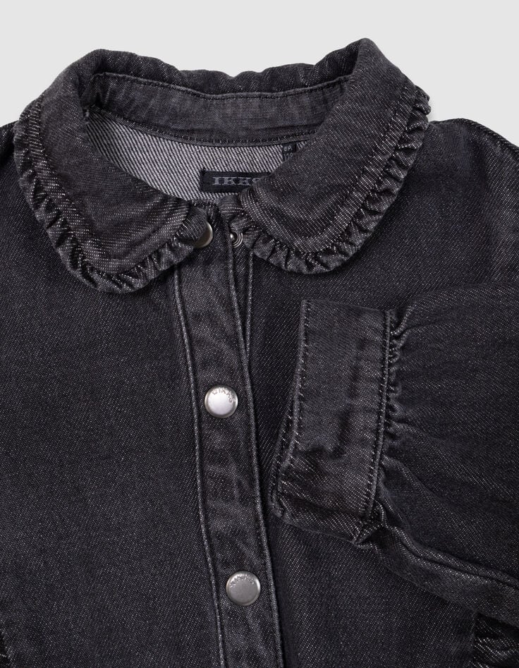 Robe en jean gris ceinturée détails volants fille-8