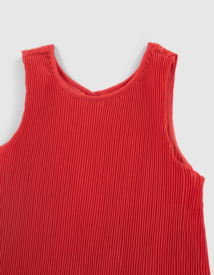 Camiseta tirantes roja fluida plisada niña-4