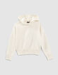 Pull &eacute;cru &agrave; capuche en tricot fille-1