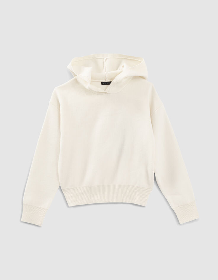 Pull &eacute;cru &agrave; capuche en tricot fille-1