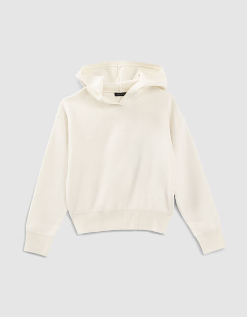 Girls’ ecru knit hooded sweater