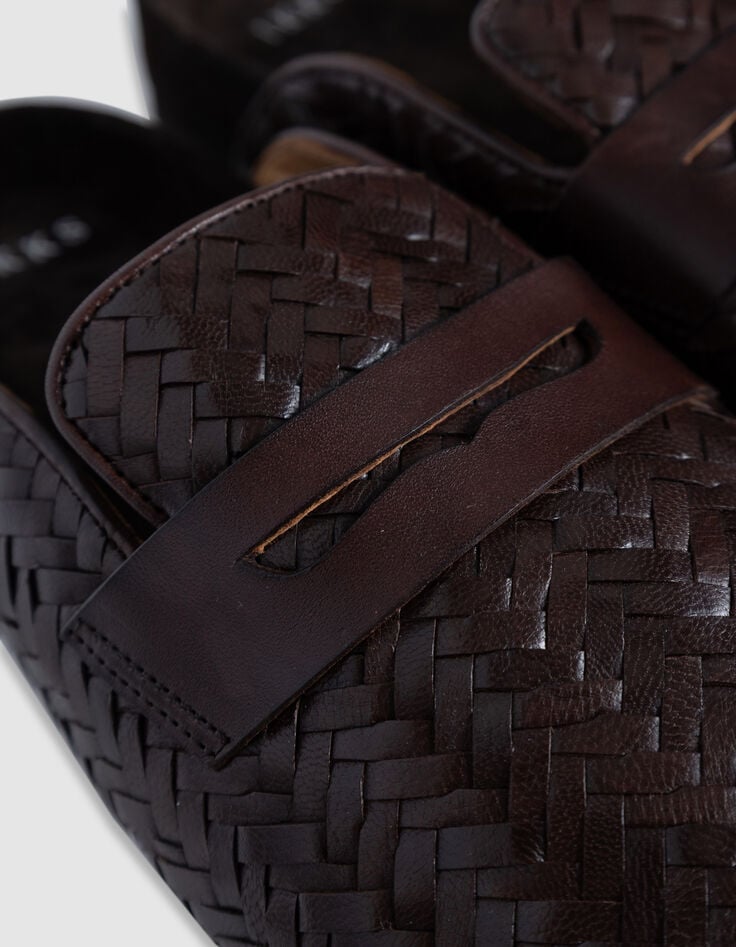 Bruine gevlochten leren damesklompen-5