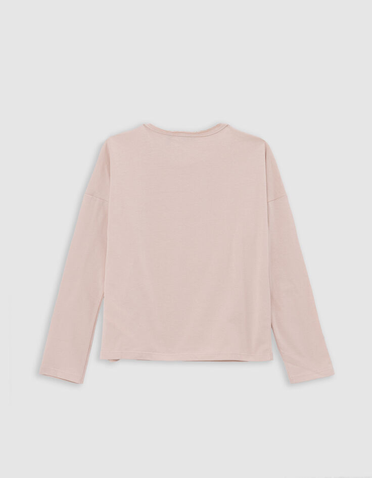 Camiseta de niña pájaro rosa con detalles dorados-3