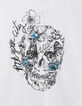 Tee-shirt blanc cass&eacute; t&ecirc;te de mort et broderie Femme-5