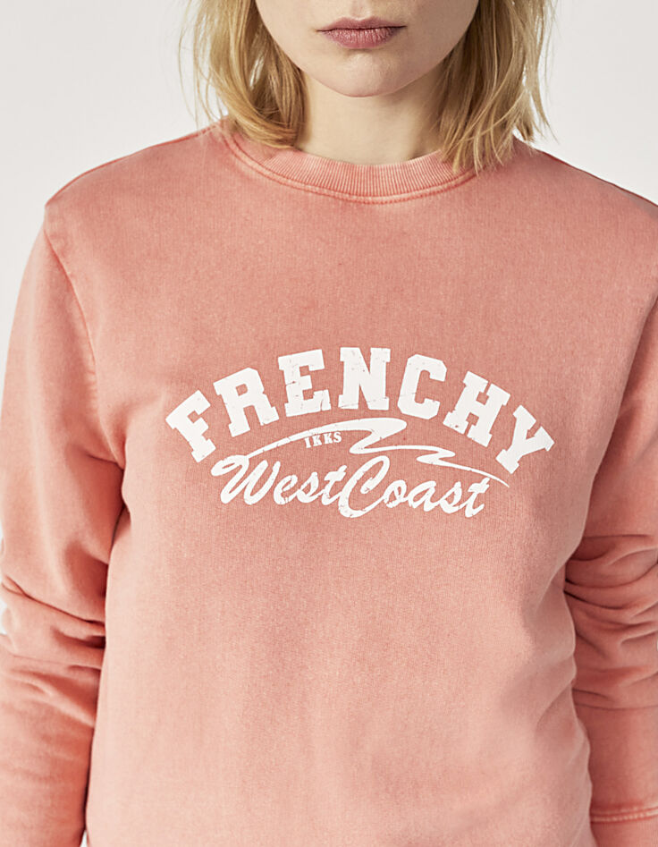 Pfirsichrotes Damensweatshirt aus Baumwolle mit Schriftzug-2