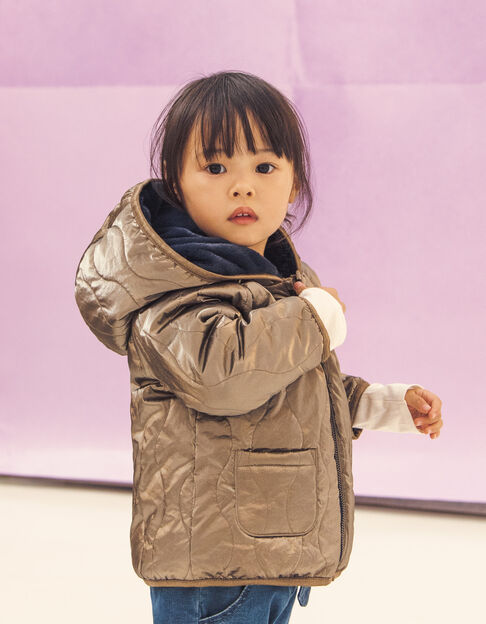 Baby girls’ gold & navy fur-lined reversible padded jacket