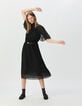 Vestido negro gasa plisada largo midi mujer-4 Vestido negro gasa plisada largo midi mujer-4