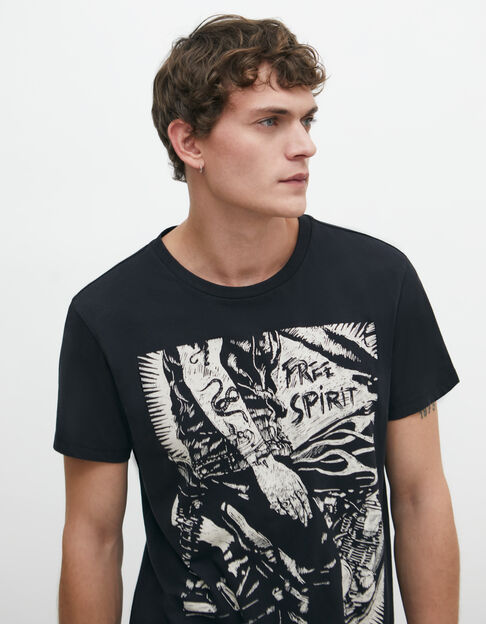 Schwarzes Herren-T-Shirt mit Rocker-Tattoo-Print