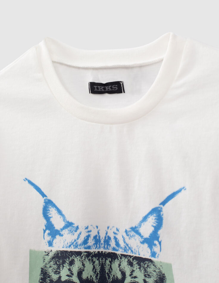 T-shirt blanc cassé à visuel lynx garçon -2