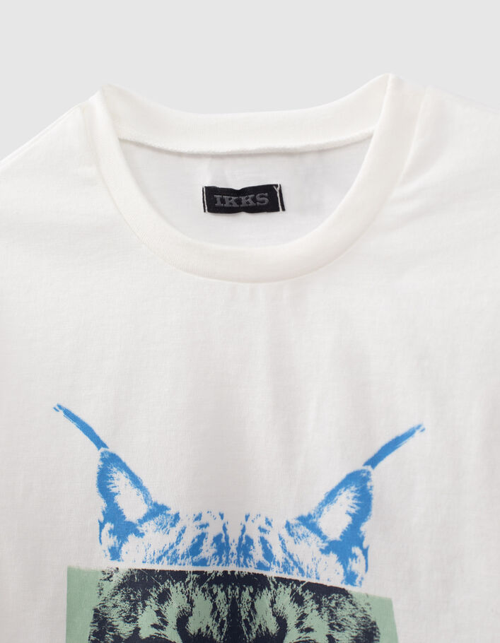 Gebroken wit T-shirt bio opdruk lynx jongens  - IKKS