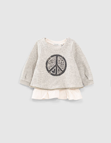 Grijze 2-in-1 sweater peace&love en topje babymeisjes