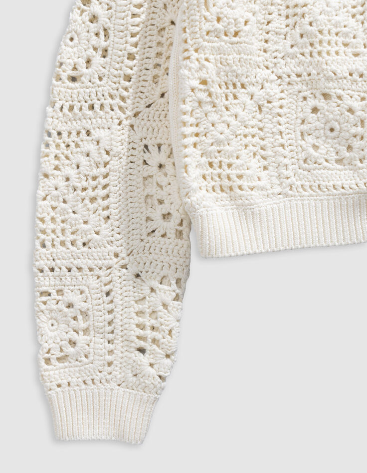 Cardigan écru tricot ajouré fille-4