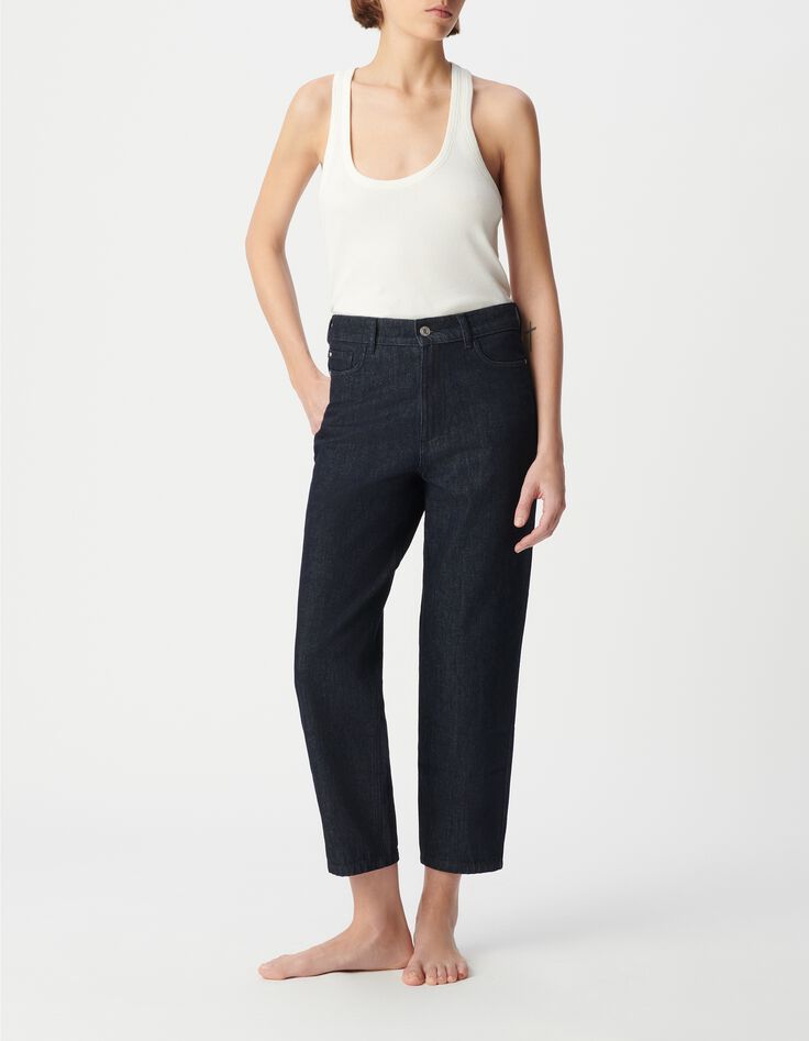 Rauwe blauwe rechte jeans voor dames-1