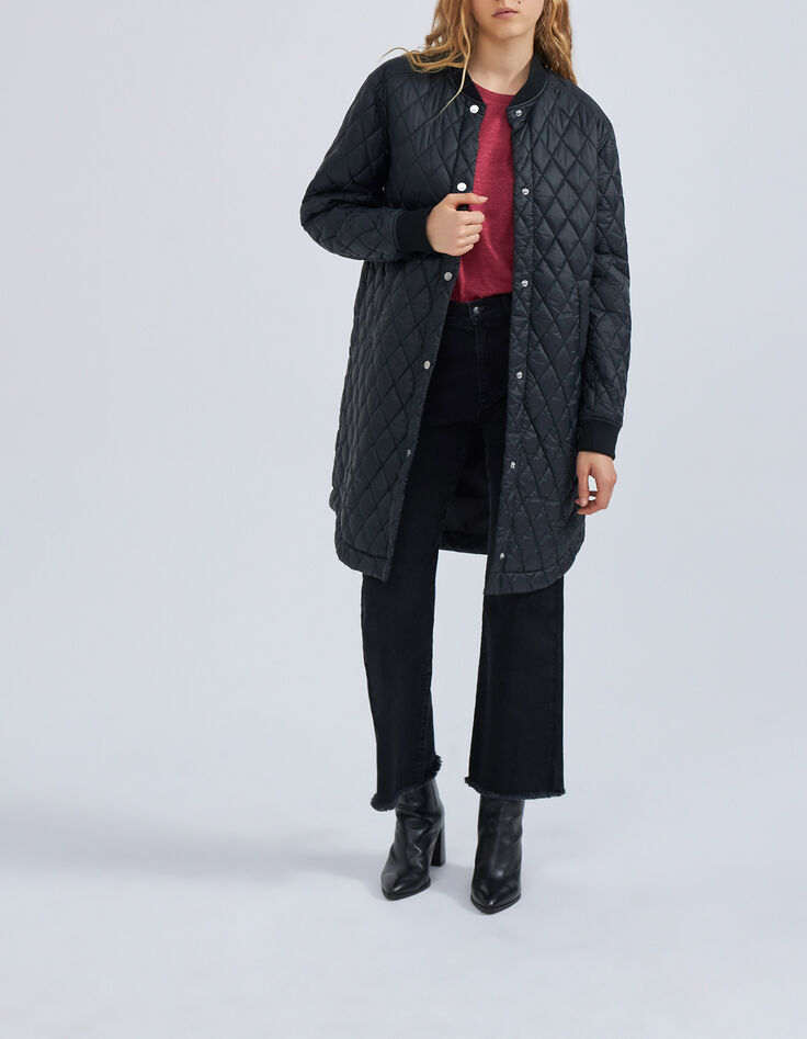 Schwarze, halblange Damensteppjacke-1