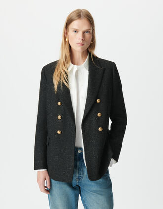 Veste de tailleur noire esprit tweed pailleté