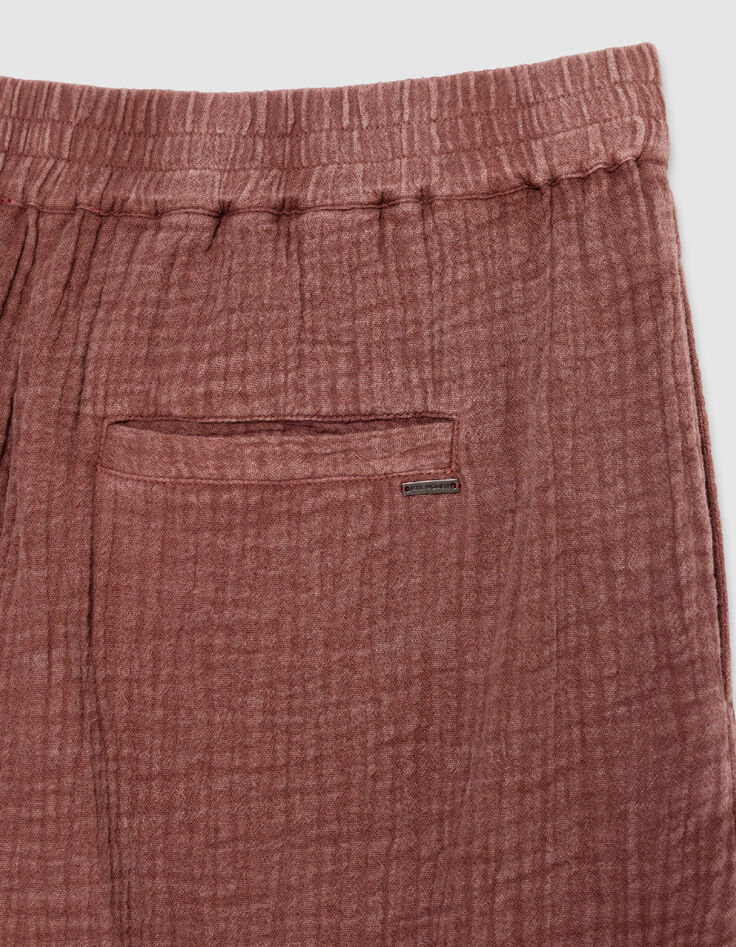 Pantalon large bordeaux gaze de coton Femme-8