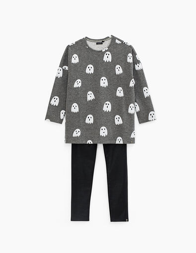 Ensemble pull gris et leggings noir Halloween fille - IKKS