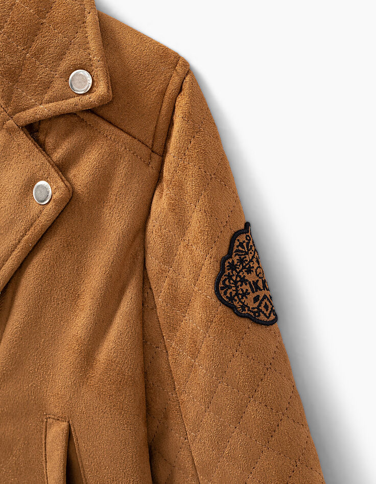 Camelbraune Mädchenbikerjacke aus Veloursleder-6