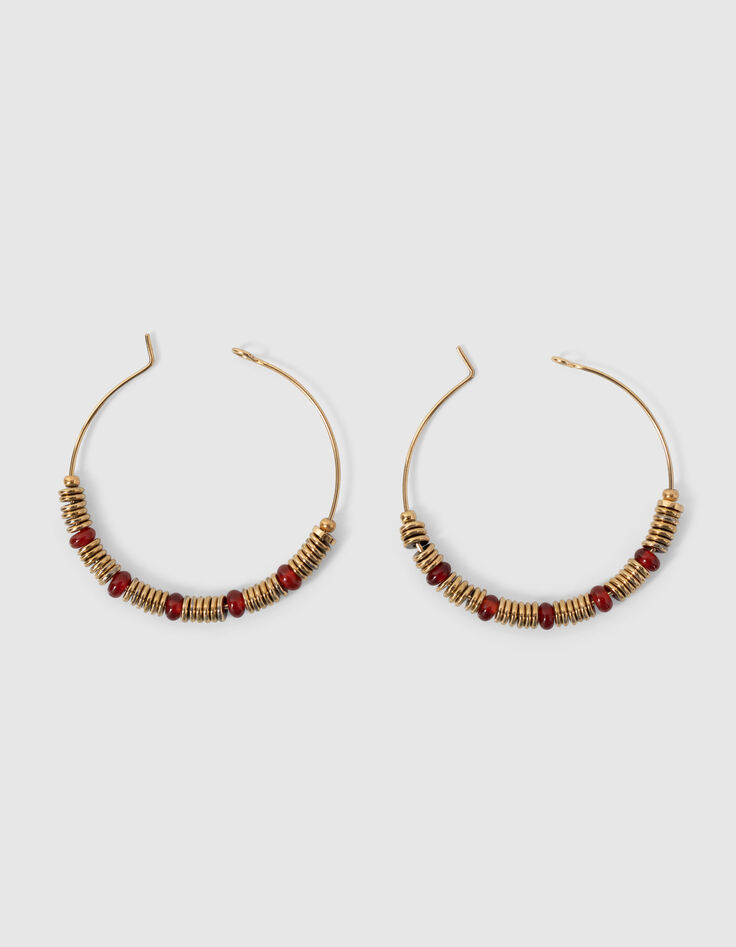 Boucles d'oreilles créoles coloris doré avec pierre de Cornaline femme-1