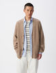 Cardigan beige tricot boutonn&eacute; encolure V Homme-2