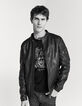 Men’s dark brown leather jacket with detachable facing-1