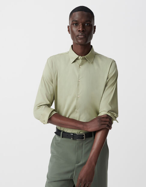Khaki SLIM-Herrenhemd aus Popeline - IKKS