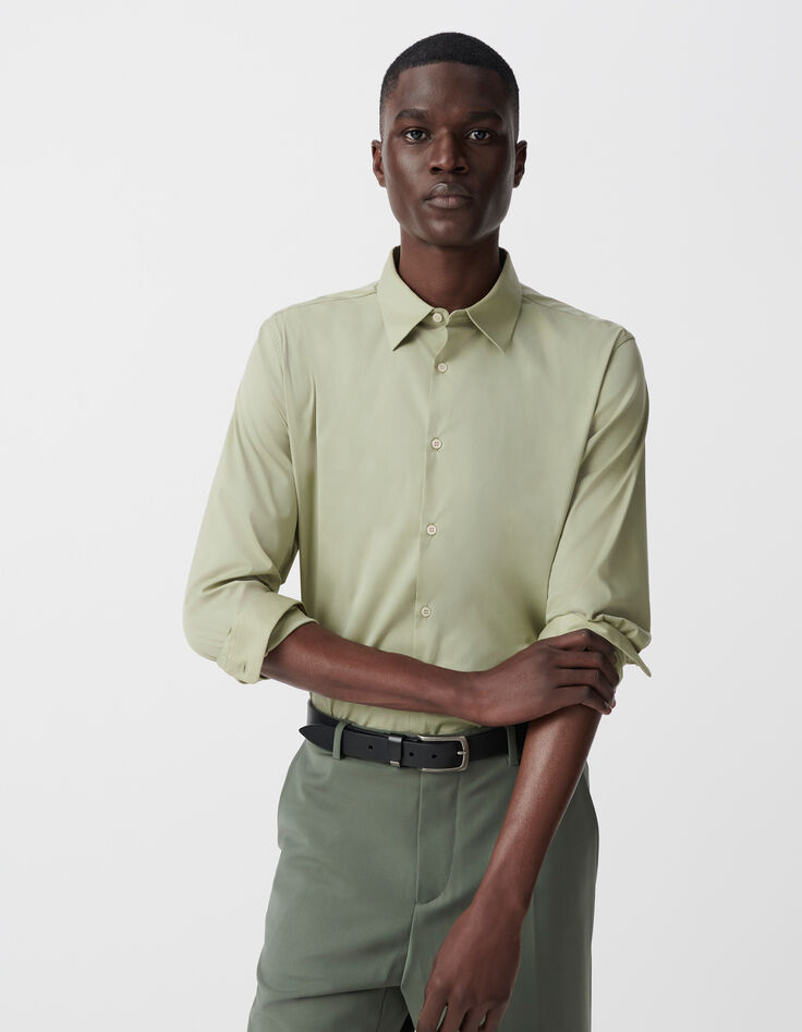Men’s khaki poplin SLIM shirt-1