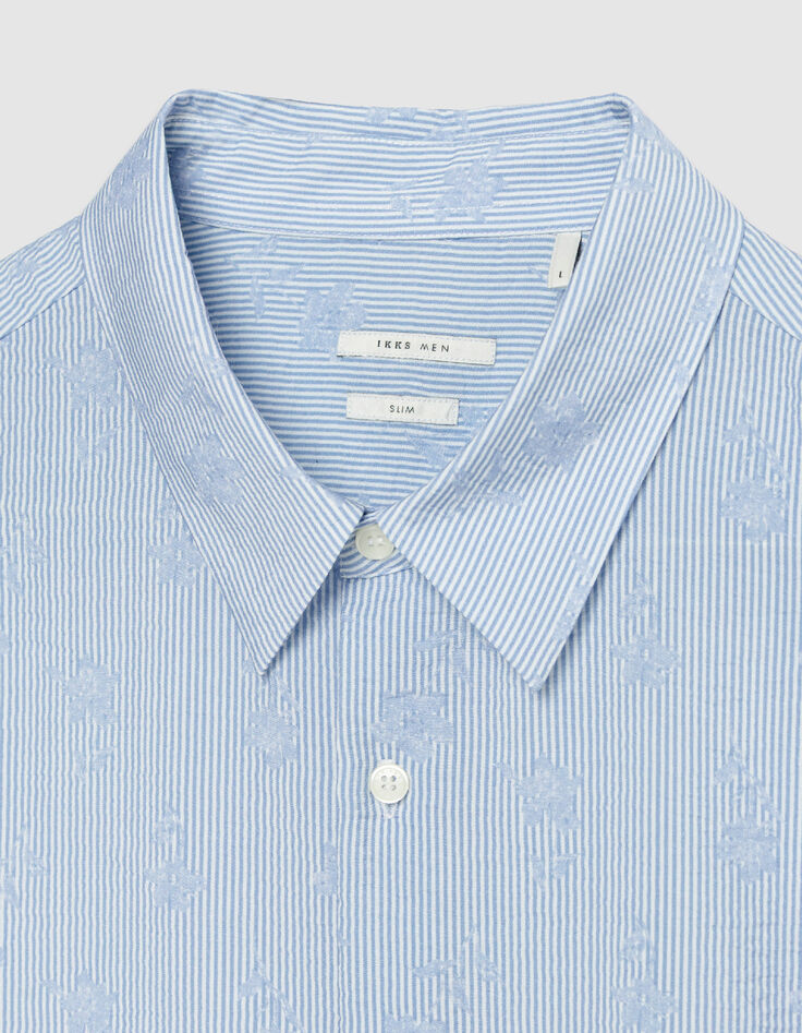Blaues Slim-Fit-Hemd Blumen & Streifen-5