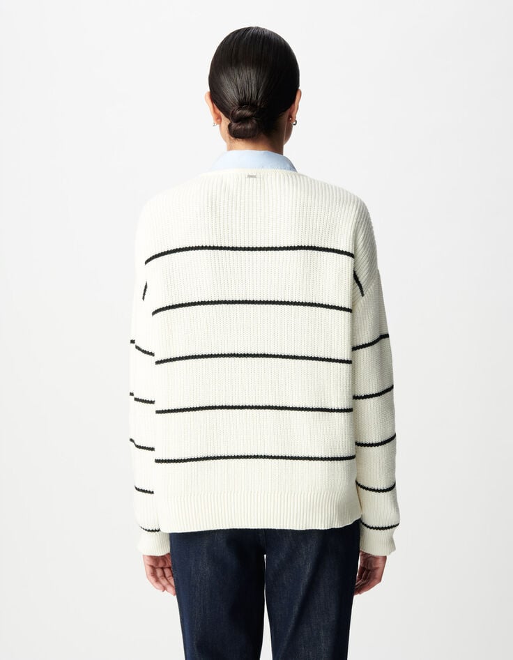 Damen-Oversize-Matrosenstrickpulli schwarze Streifen-3