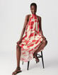 Rotes Maxikleid mit geometrischem Muster für Damen-5