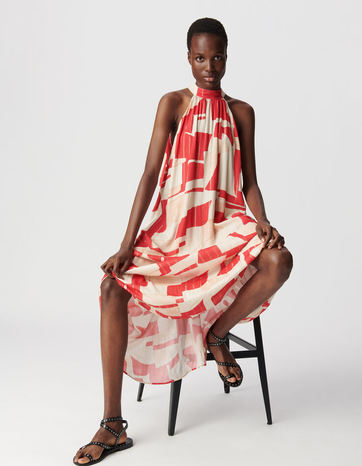 Rotes Maxikleid mit geometrischem Muster für Damen-5