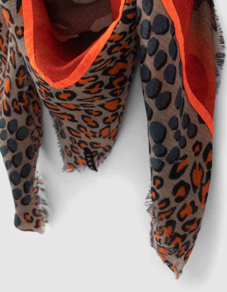 Fular caqui estampado camuflaje y leopardo mujer-5