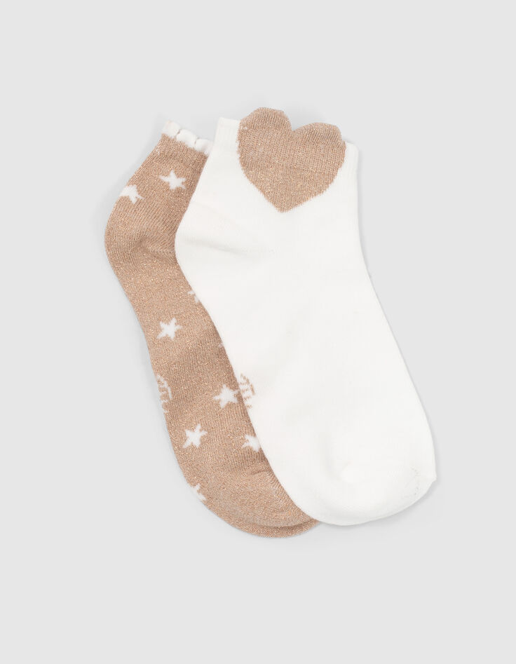 Kurze Mädchensocken in Weiß und Goldfarben-3