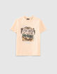 Jungen-T-Shirt mit Tiger-Motiv, Bio, in Peach -1