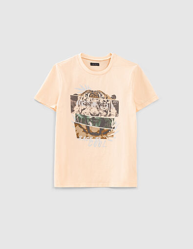 Boys’ peach organic T-shirt with tiger image - IKKS